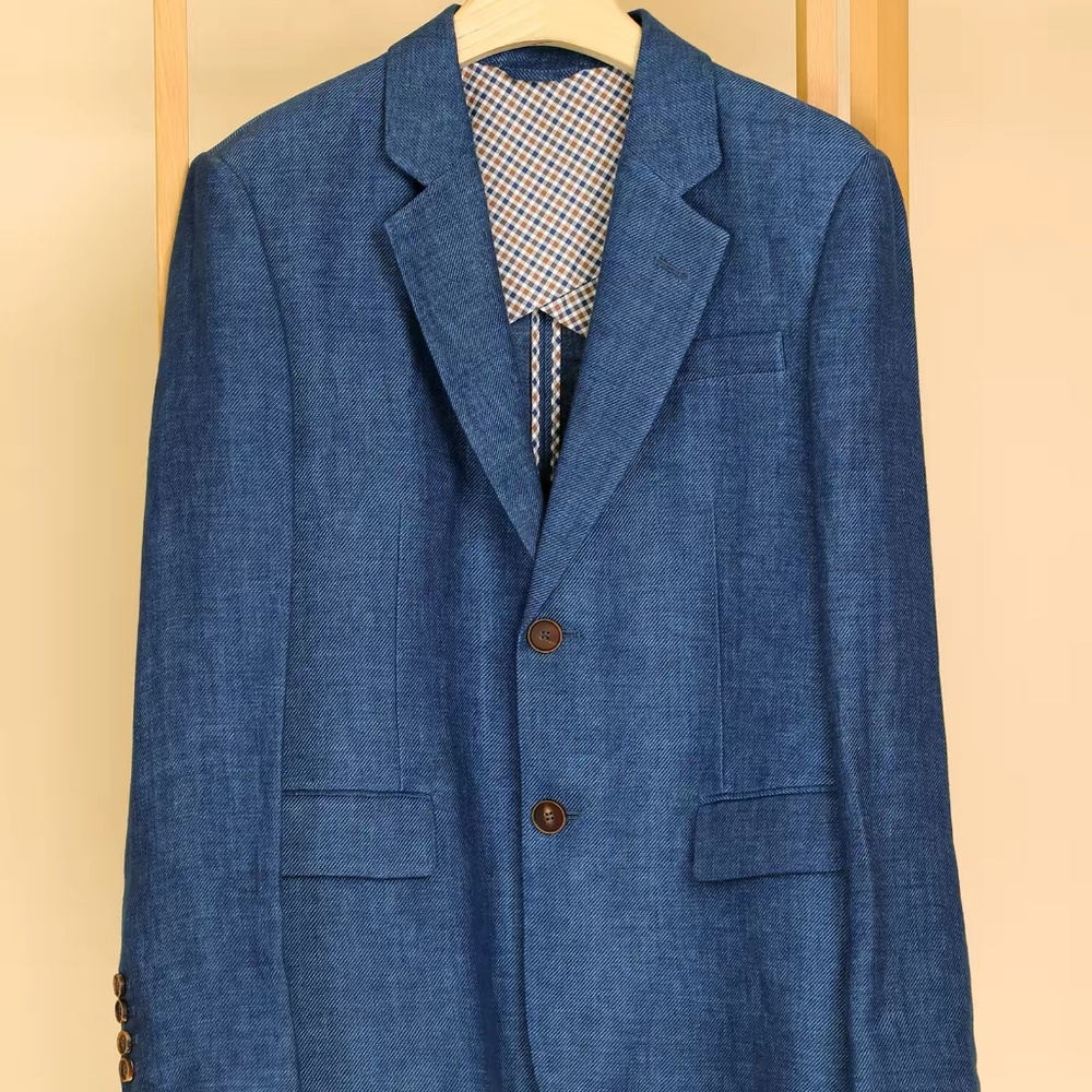 N16 Moon Leigh Italian Linen, Small Vat Dyeing of Blue Blazer for Women